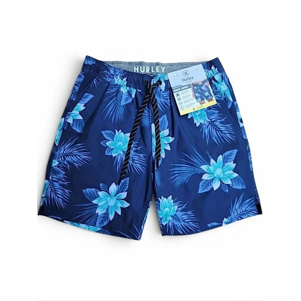 Hurley Men's Navy Hawaiian Swim Trunks Lined Shorts Size Small Tropical Summer - Picture 1 of 11
